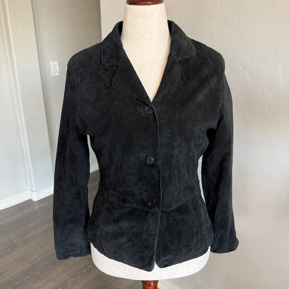 Women’s Brandon Thomas Black Suede 100% Leather Blazer Style Jacket. Large